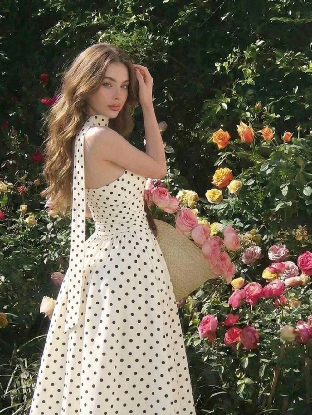 Polka Dot White Halter Tie Maxi Dress